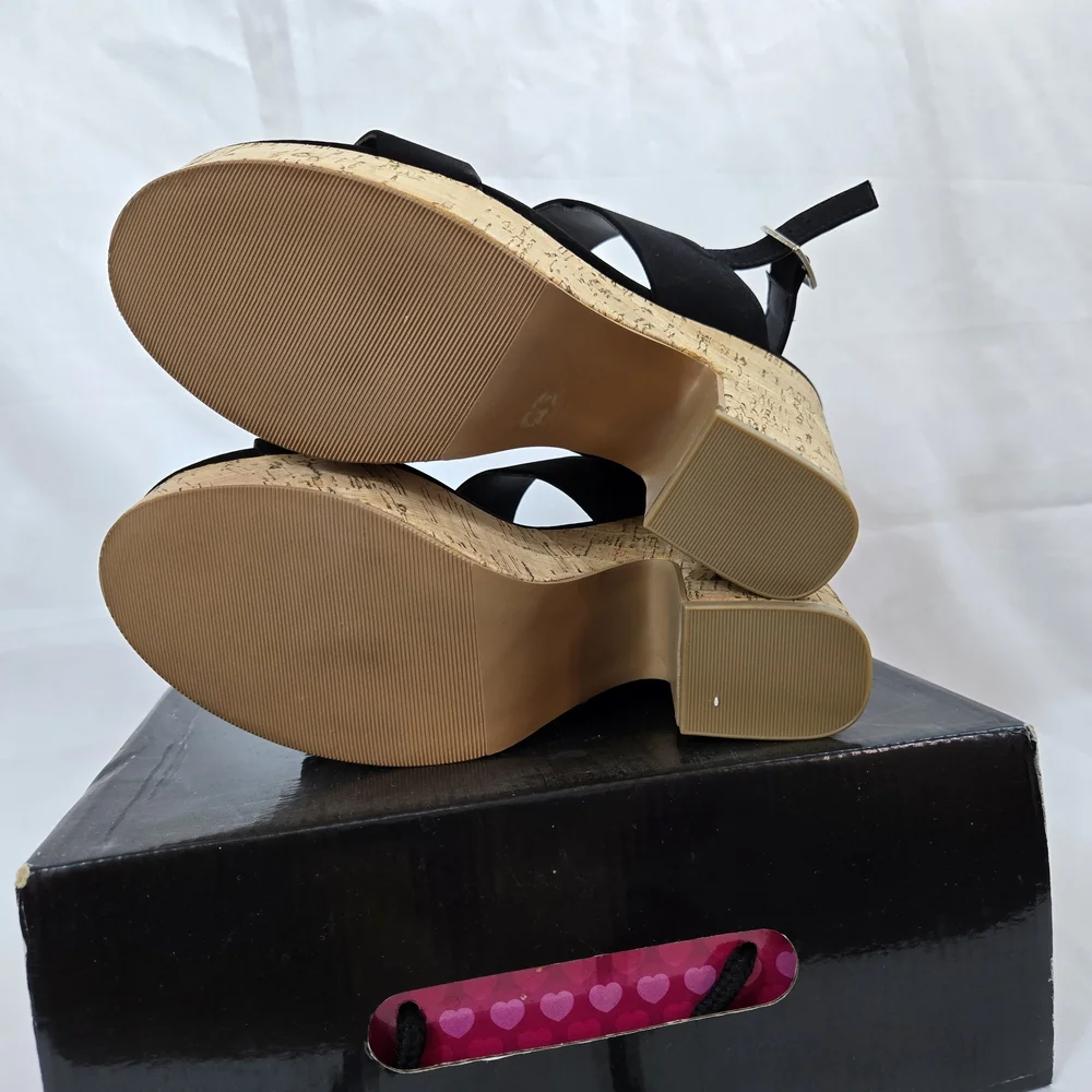 Coconuts by‎ Matisse Women's Black Chunky Cork Block Heel Platform Sandals 8 NEW
